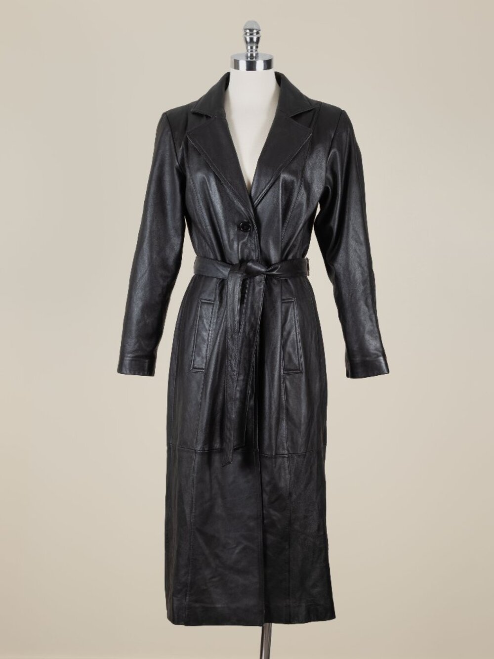 Vintage 90s Y2K Worthington Black Genuine Lambskin Leather Trench Coat Belted S